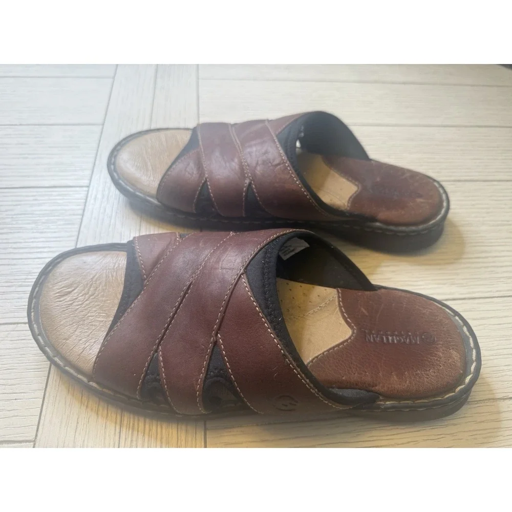 Magellan Men's Brown‎ Leather Outdoor River II Slides Sandals Sz 10. Nature